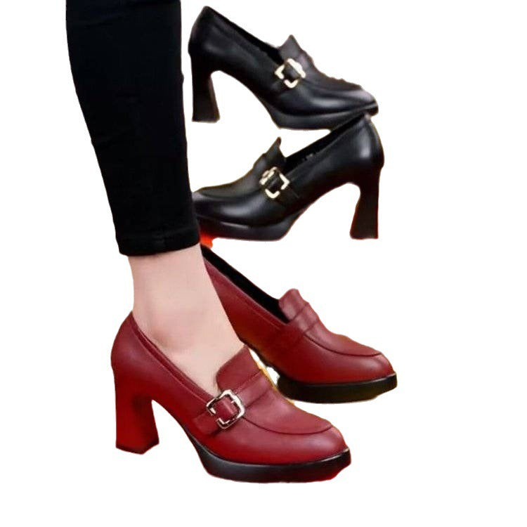 Chaussures en Cuir pour Femmes à Talons Épais et Semelles Épaisses