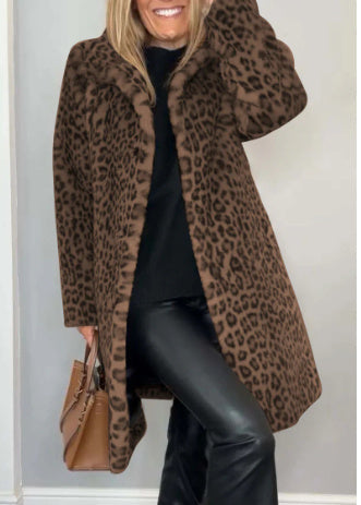 Manteau Mi-Long Claudia en Peluche Imprimé Léopard – Automne/Hiver