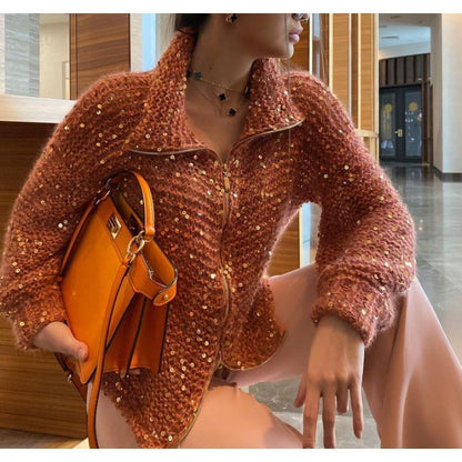 Manteau Tricot Séquiné Western Chic