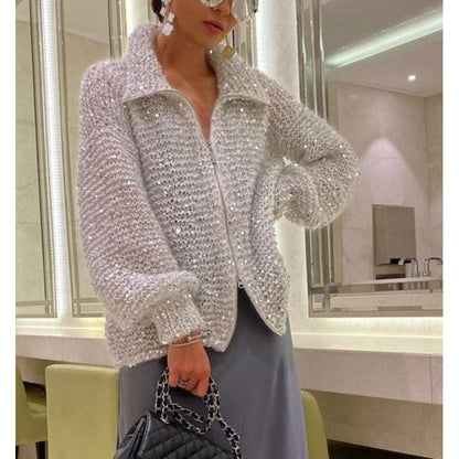 Manteau Tricot Séquiné Western Chic